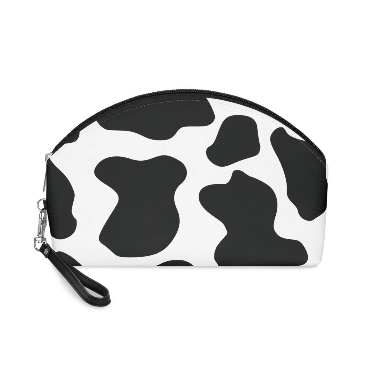 Round Black cow print Makeup Bag