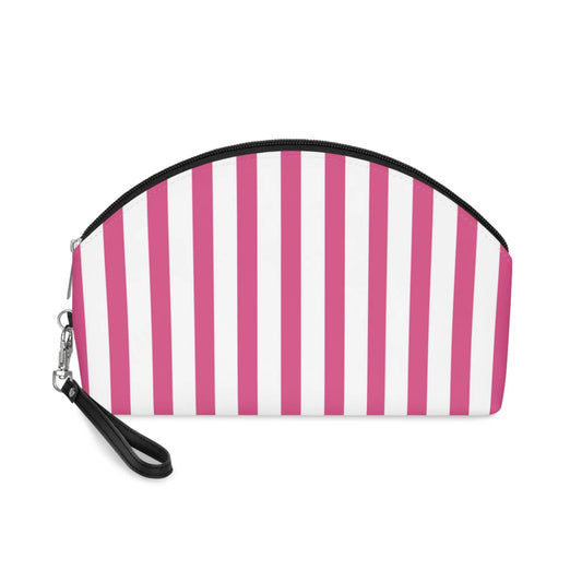 Striped Pink Makeup Bag — Cosmetic Pouch with Wrist Strap - 6.3’’ × 9.4’’ × 3.3’’ - Makeup Bags