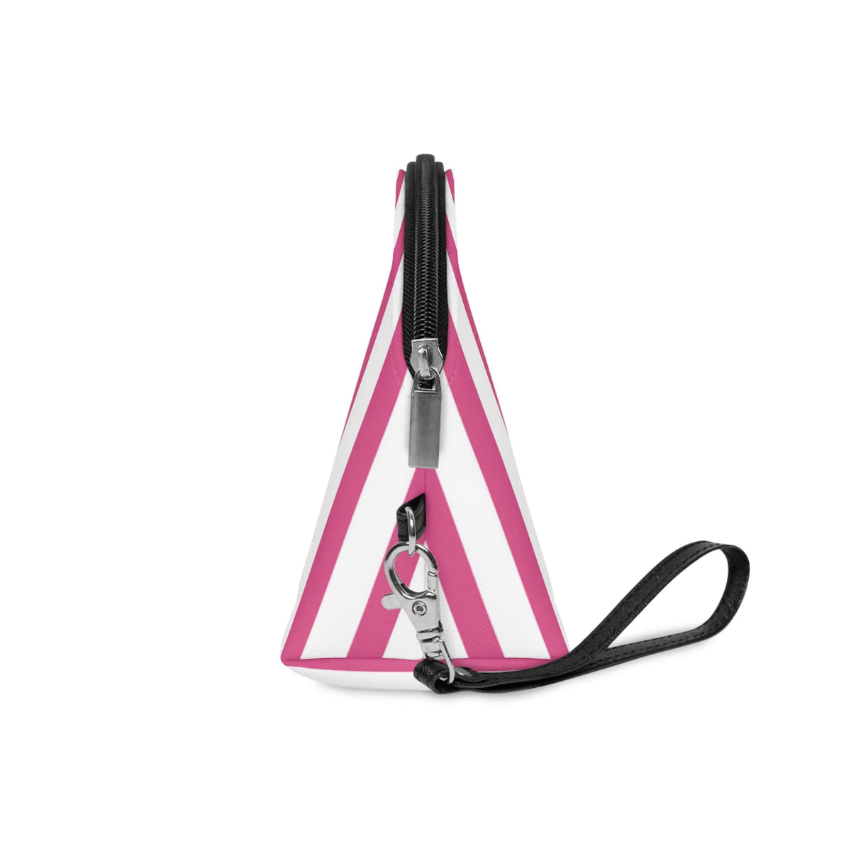 Striped Pink Makeup Bag — Cosmetic Pouch with Wrist Strap - 6.3’’ × 9.4’’ × 3.3’’ - Makeup Bags