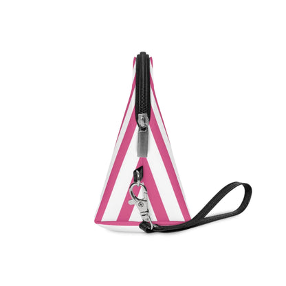 Striped Pink Makeup Bag — Cosmetic Pouch with Wrist Strap - 6.3’’ × 9.4’’ × 3.3’’ - Makeup Bags