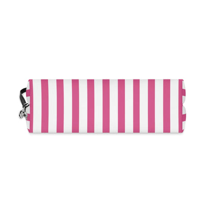 Striped Pink Makeup Bag — Cosmetic Pouch with Wrist Strap - 6.3’’ × 9.4’’ × 3.3’’ - Makeup Bags