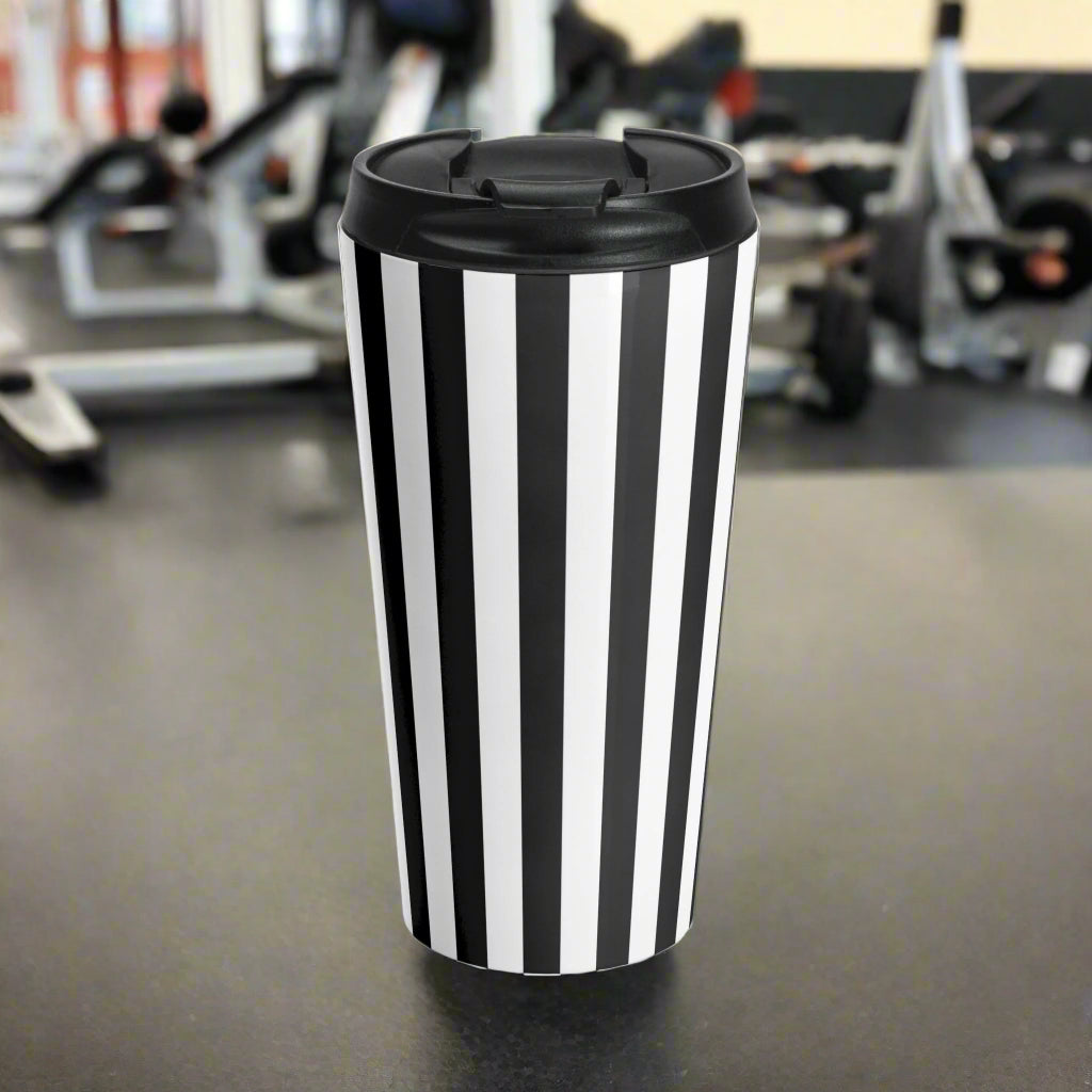 Stylish Vintage Black White Striped Stainless Steel Travel Mug Tumbler. - 15oz - Mug