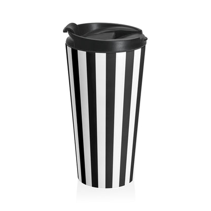 Stylish Vintage Black White Striped Stainless Steel Travel Mug Tumbler. - 15oz - Mug