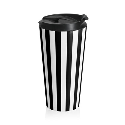 Stylish Vintage Black White Striped Stainless Steel Travel Mug Tumbler. - 15oz - Mug