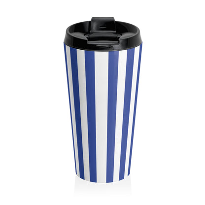 Stylish Vintage Blue Striped Stainless Steel Travel Mug Screw on Lid - 15oz - Mug