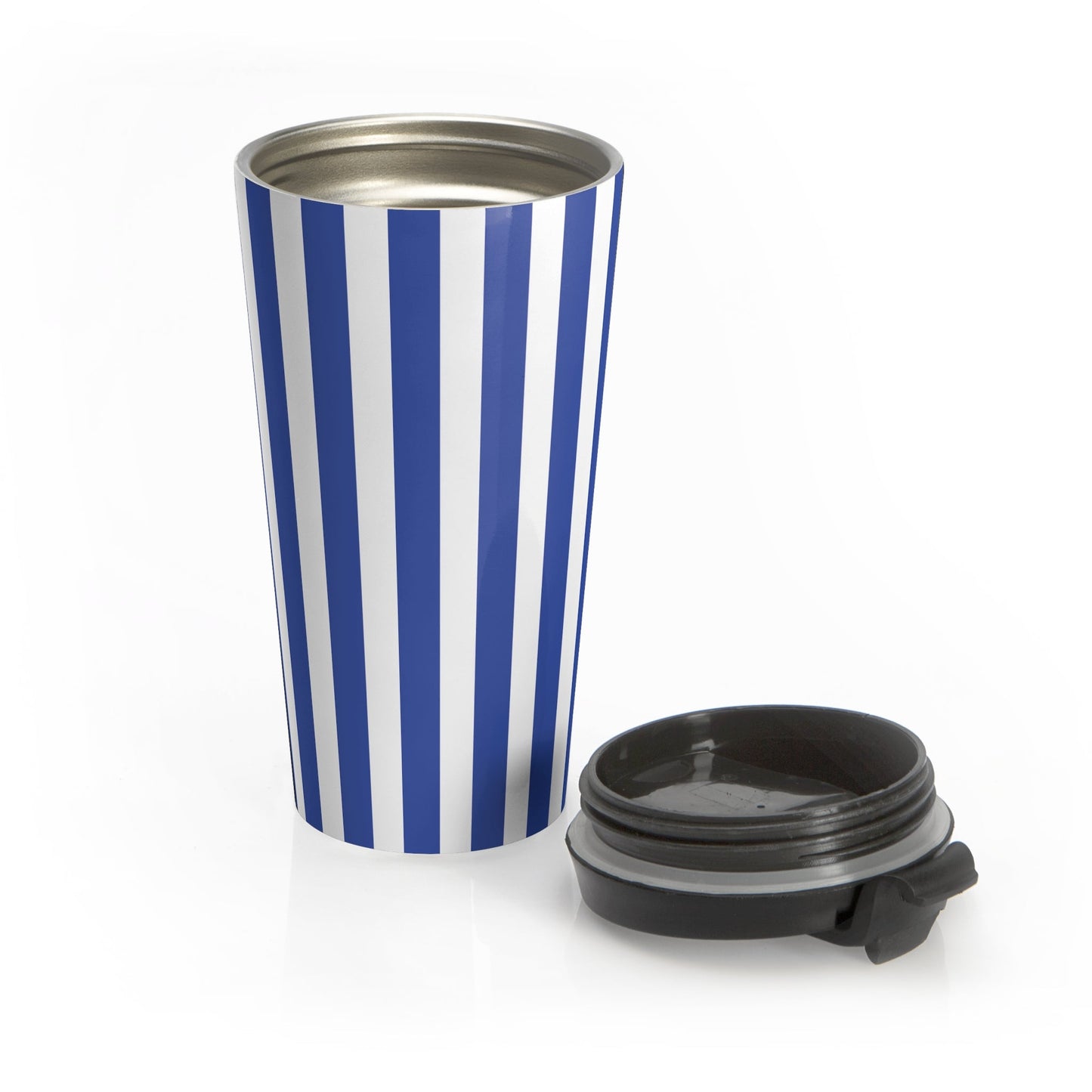 Stylish Vintage Blue Striped Stainless Steel Travel Mug Screw on Lid - 15oz - Mug