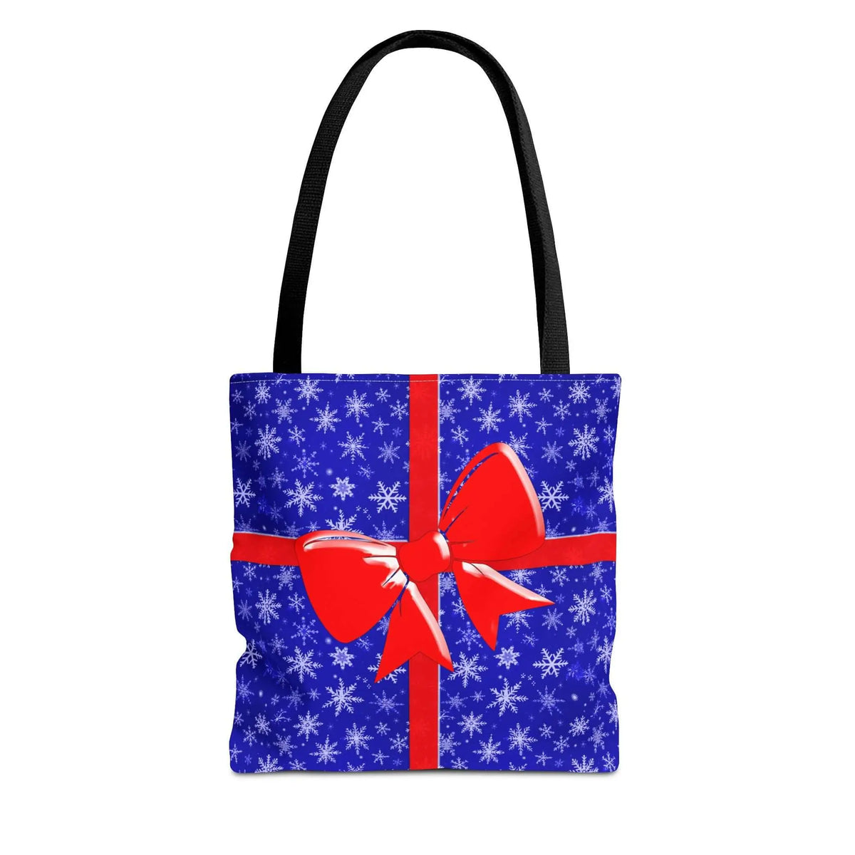 Tote Bag Blue with Red Bow Christmas Present - 13’’ × 13’’ / Black - Bags