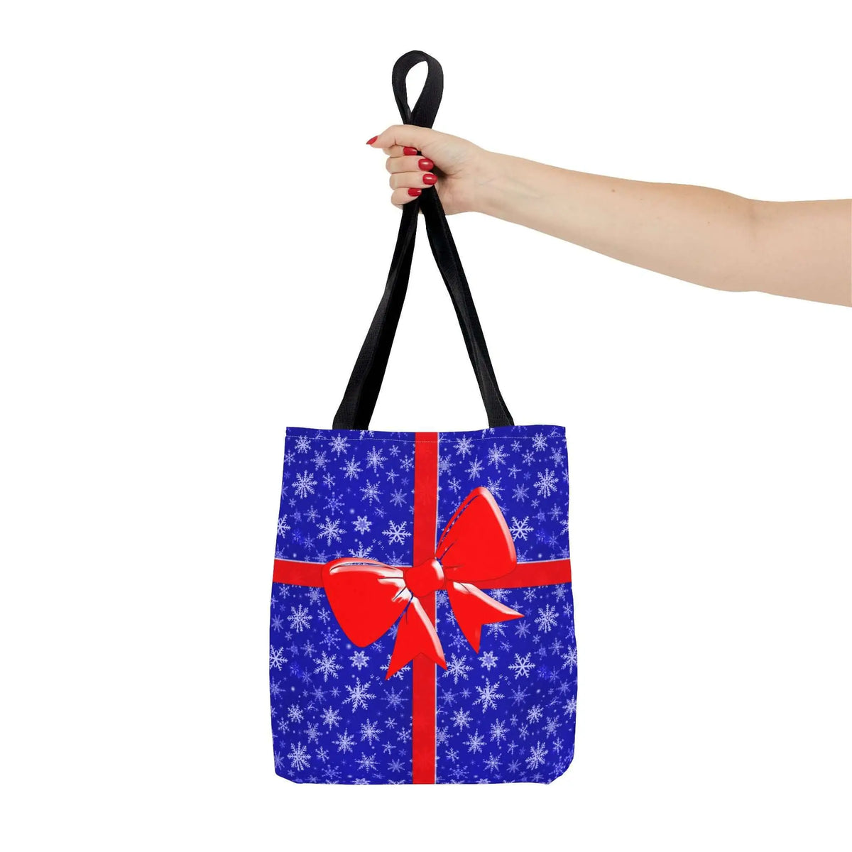 Tote Bag Blue with Red Bow Christmas Present - Bags