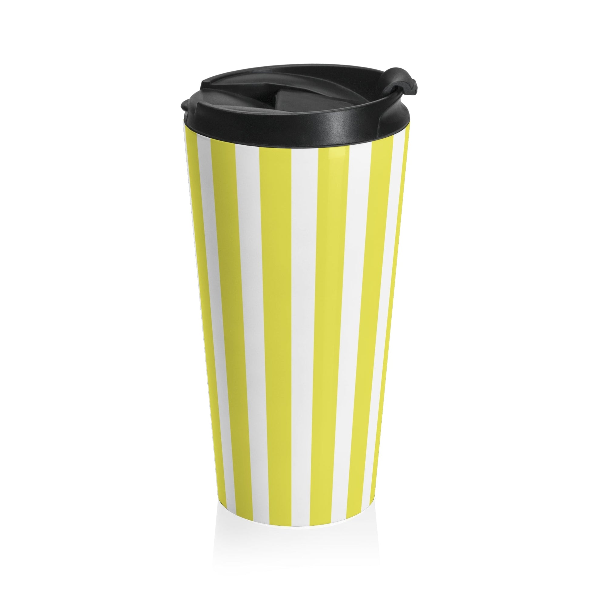 Vintage Bright Yellow Striped Stainless Steel Travel Mug Tumbler Retro Coffee Cup - 15oz - Mug