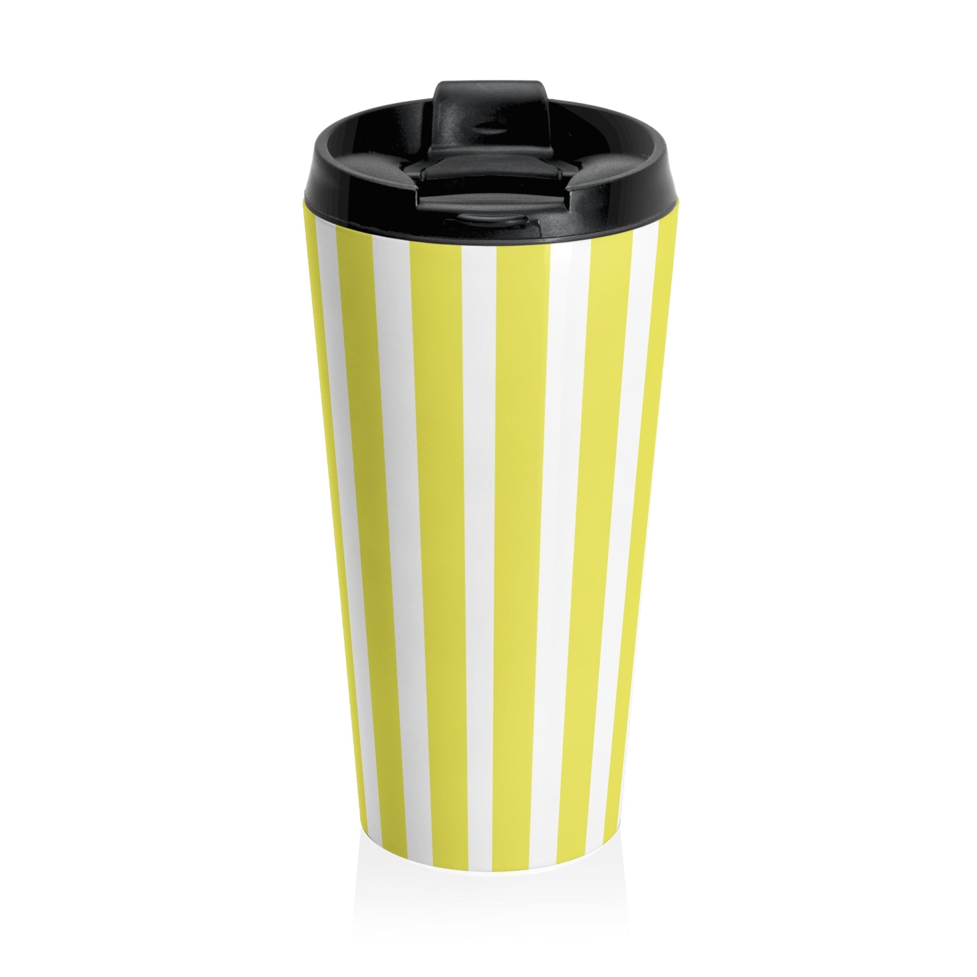 Vintage Bright Yellow Striped Stainless Steel Travel Mug Tumbler Retro Coffee Cup - 15oz - Mug