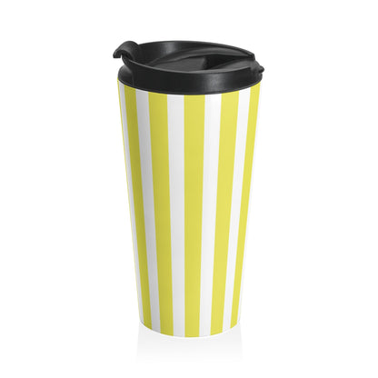 Vintage Bright Yellow Striped Stainless Steel Travel Mug Tumbler Retro Coffee Cup - 15oz - Mug