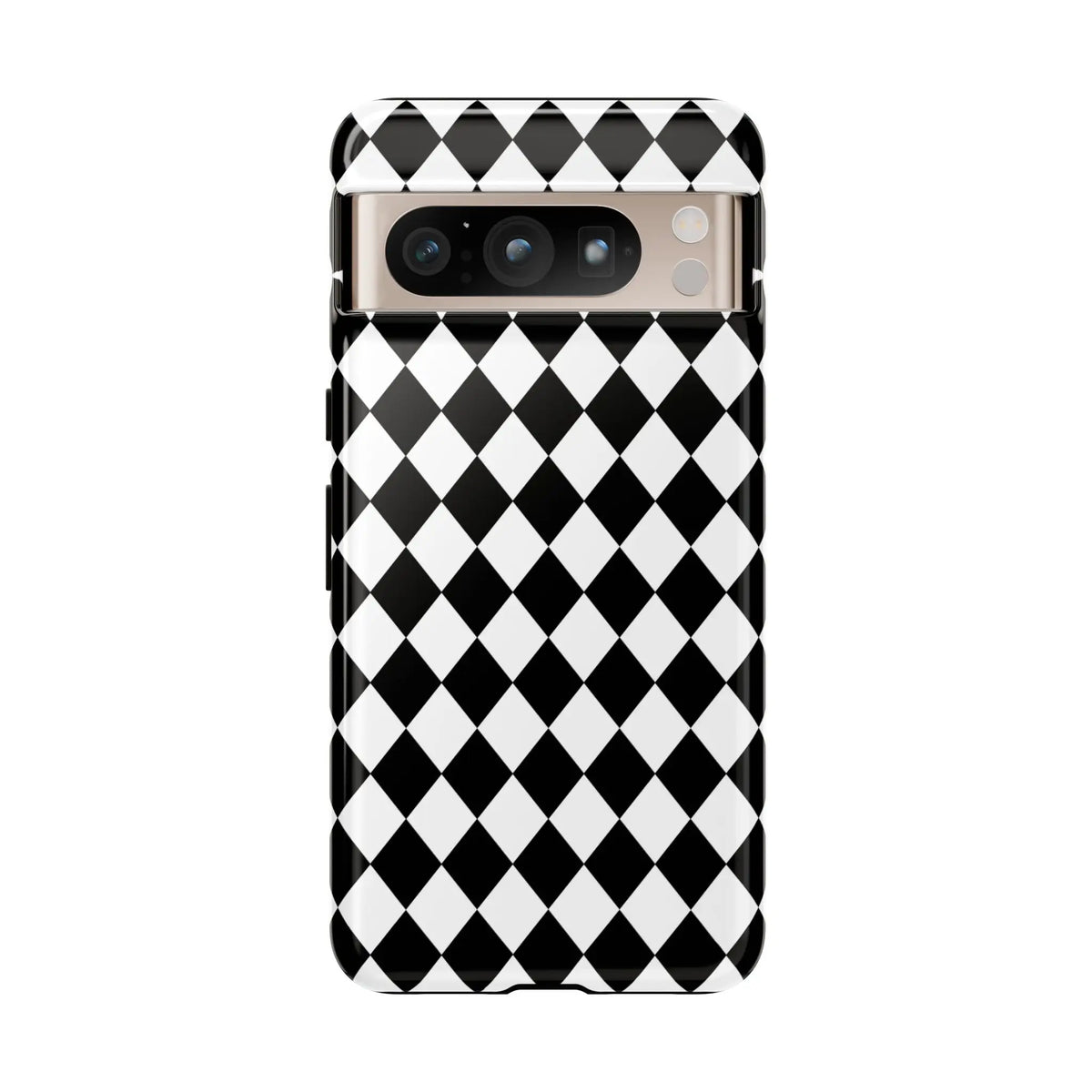 Back side of white and black dimond tough phone case cover with glossy finish for iphone google and samsung tough phone case