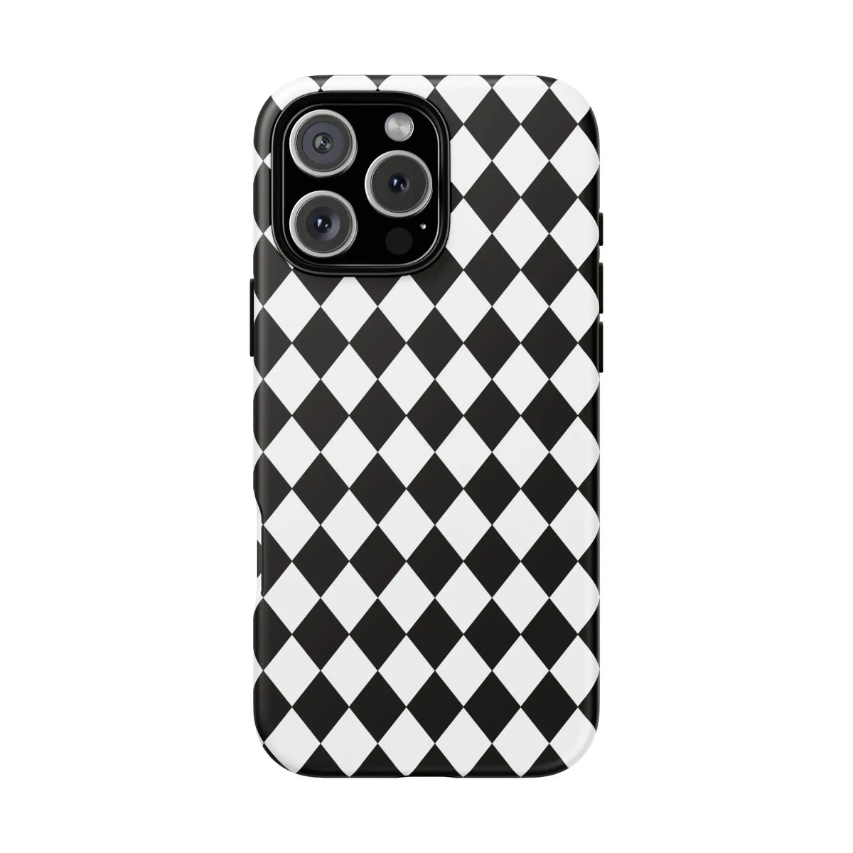 Black dimond tough phone case cover with white and black diamond pattern for iphone google and samsung models back side