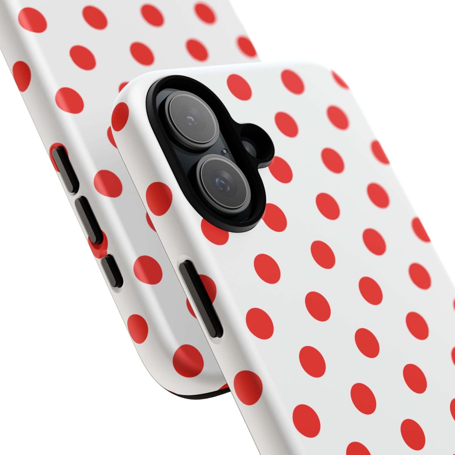 White & Bright Red Polka Dot Tough Phone Case for iPhone, Samsung, and Google Phones