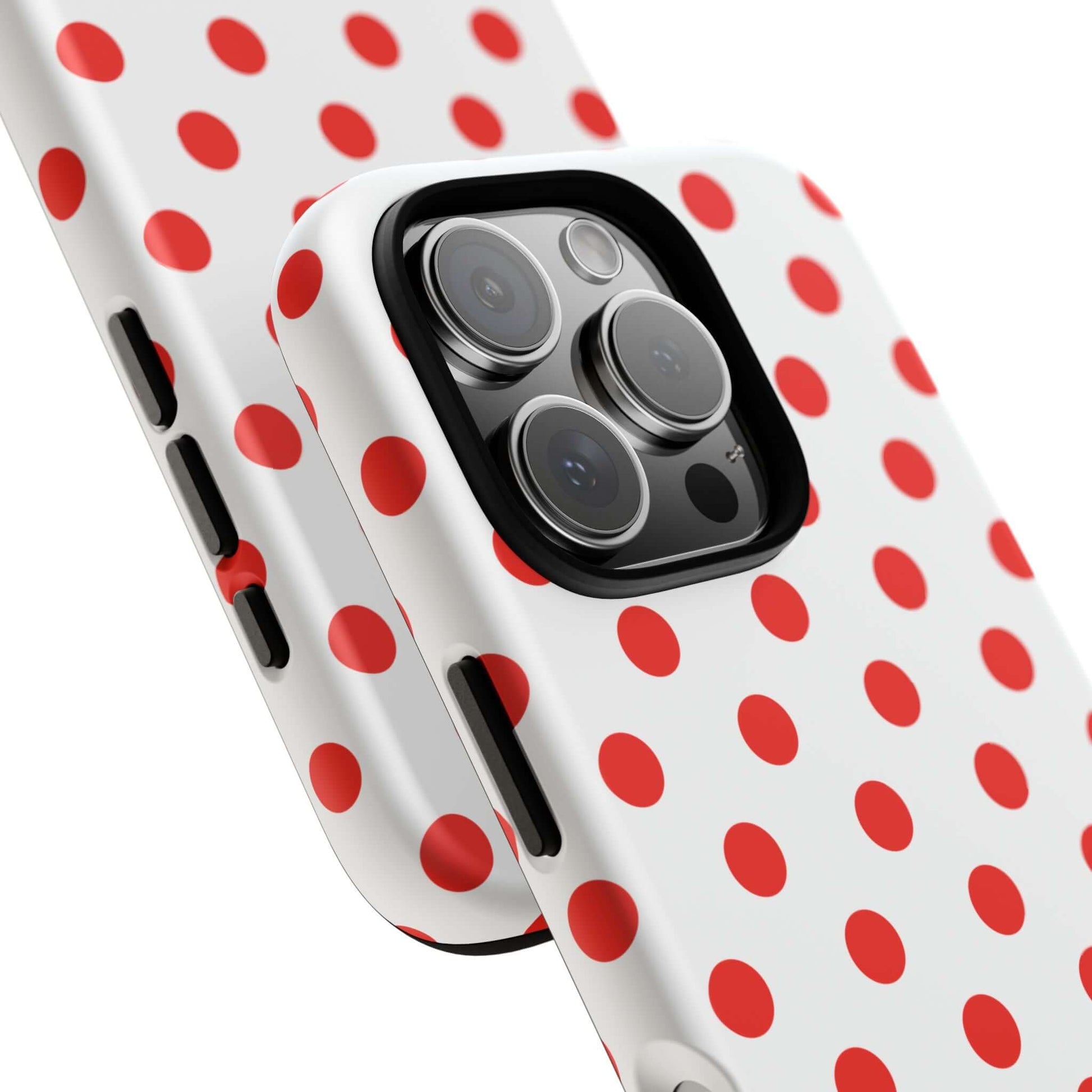 White & Bright Red Polka Dot Tough Phone Case for iPhone, Samsung, and Google Phones