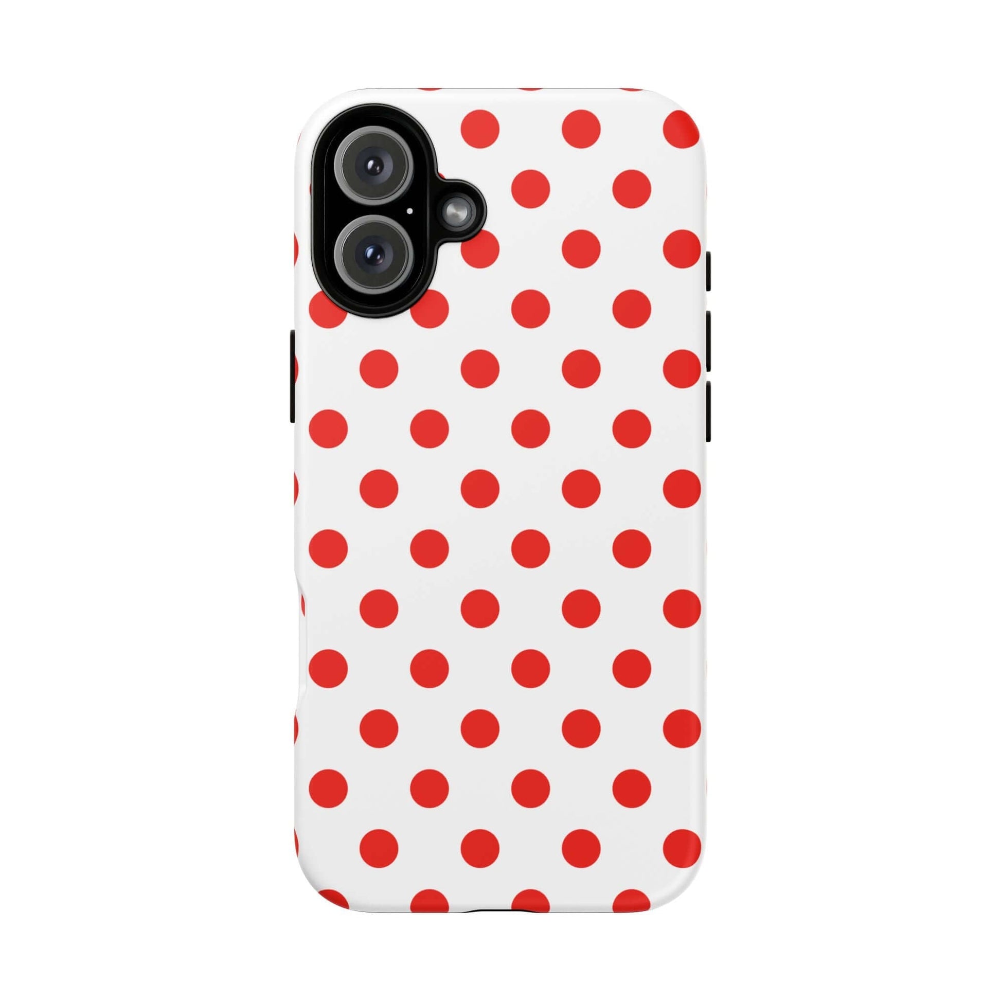 White & Bright Red Polka Dot Tough Phone Case for iPhone, Samsung, and Google Phones