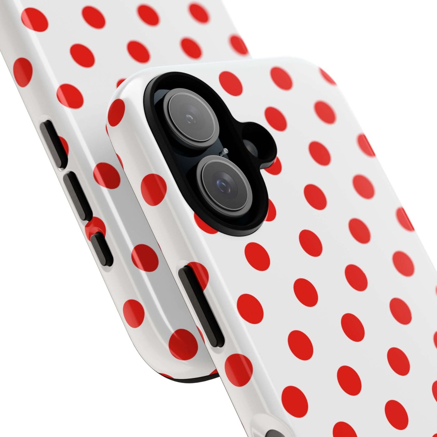 White & Bright Red Polka Dot Tough Phone Case for iPhone, Samsung, and Google Phones