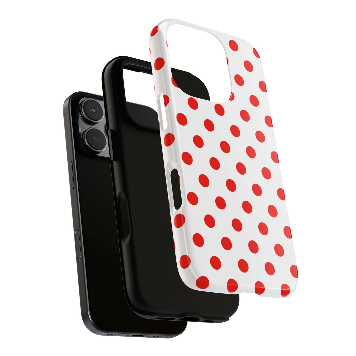 White & Bright Red Polka Dot Tough Phone Case for iPhone, Samsung, and Google Phones