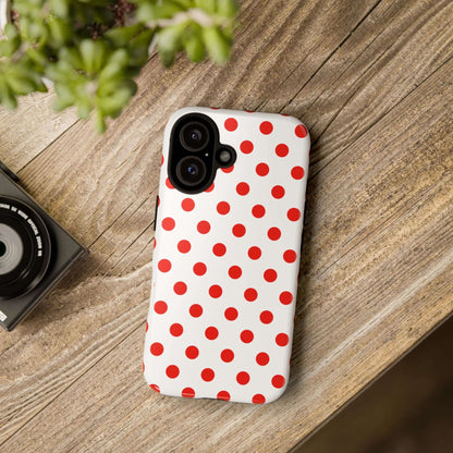 White & Bright Red Polka Dot Tough Phone Case for iPhone, Samsung, and Google Phones