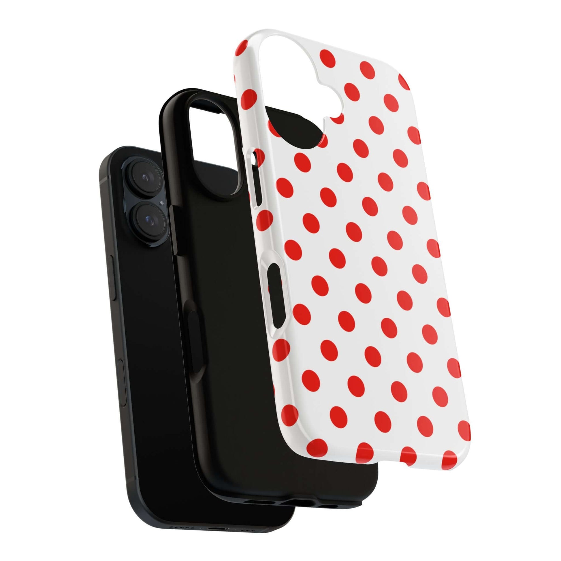 White & Bright Red Polka Dot Tough Phone Case for iPhone, Samsung, and Google Phones