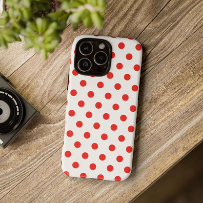 White & Bright Red Polka Dot Tough Phone Case for iPhone, Samsung, and Google Phones