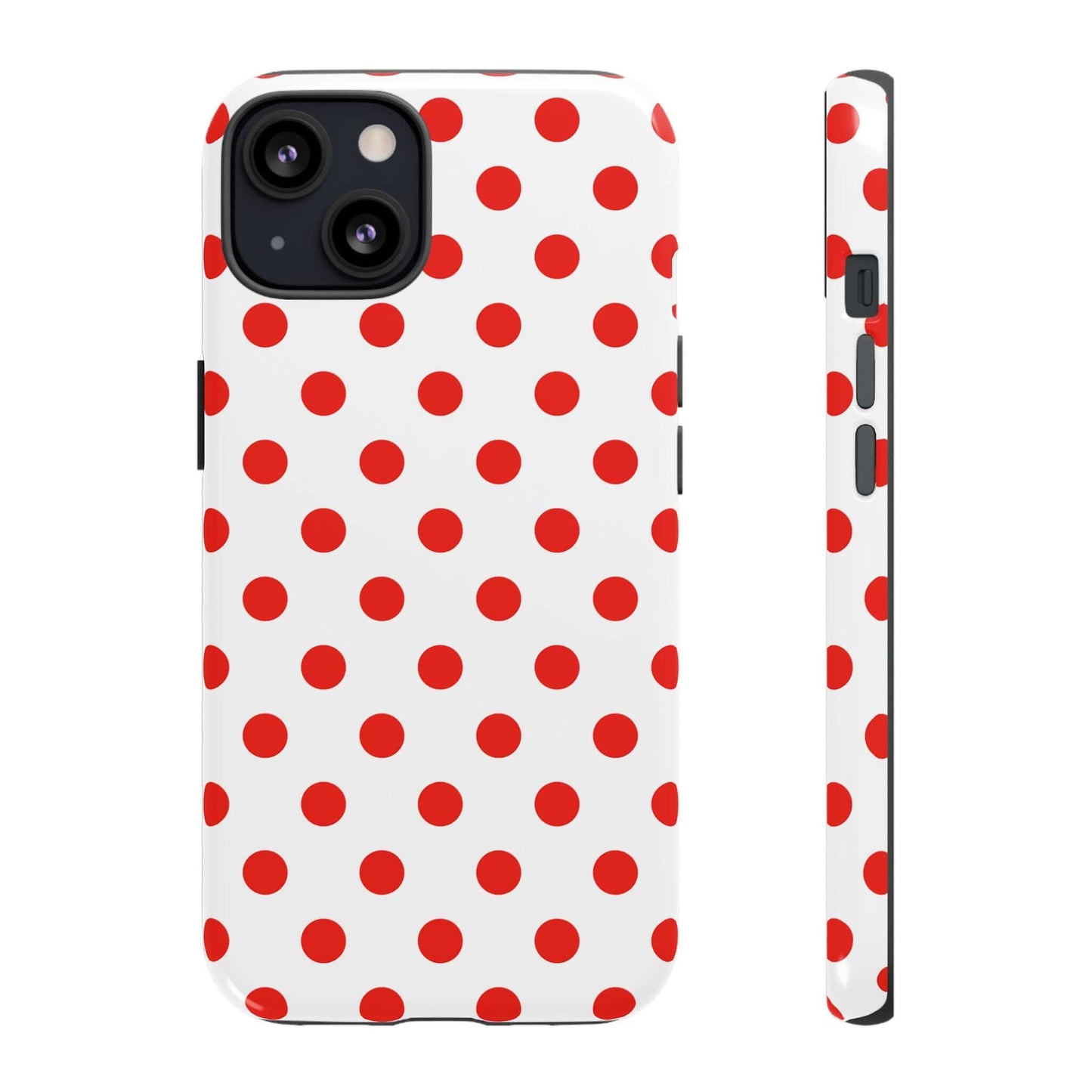 White & Bright Red Polka Dot Tough Phone Case for iPhone, Samsung, and Google Phones