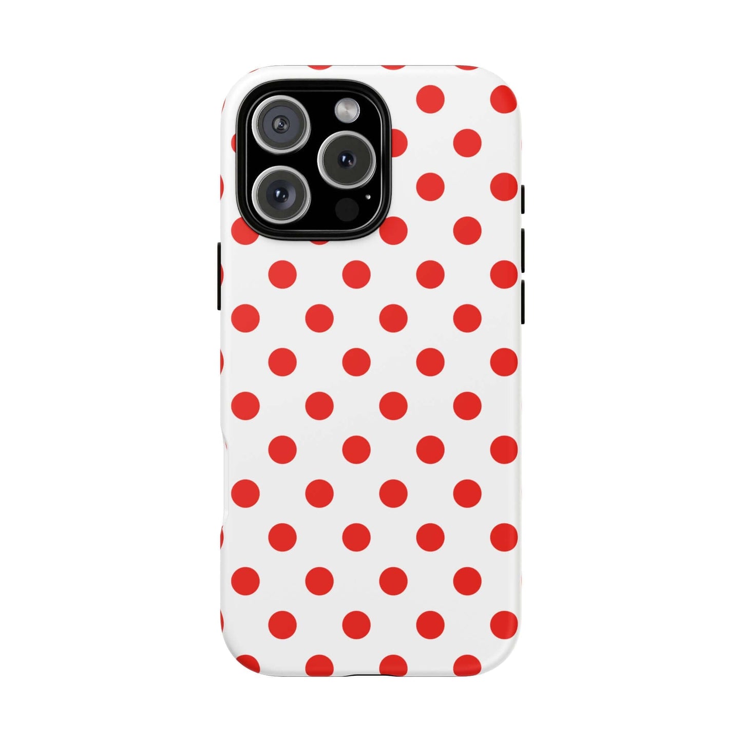 White & Bright Red Polka Dot Tough Phone Case for iPhone, Samsung, and Google Phones