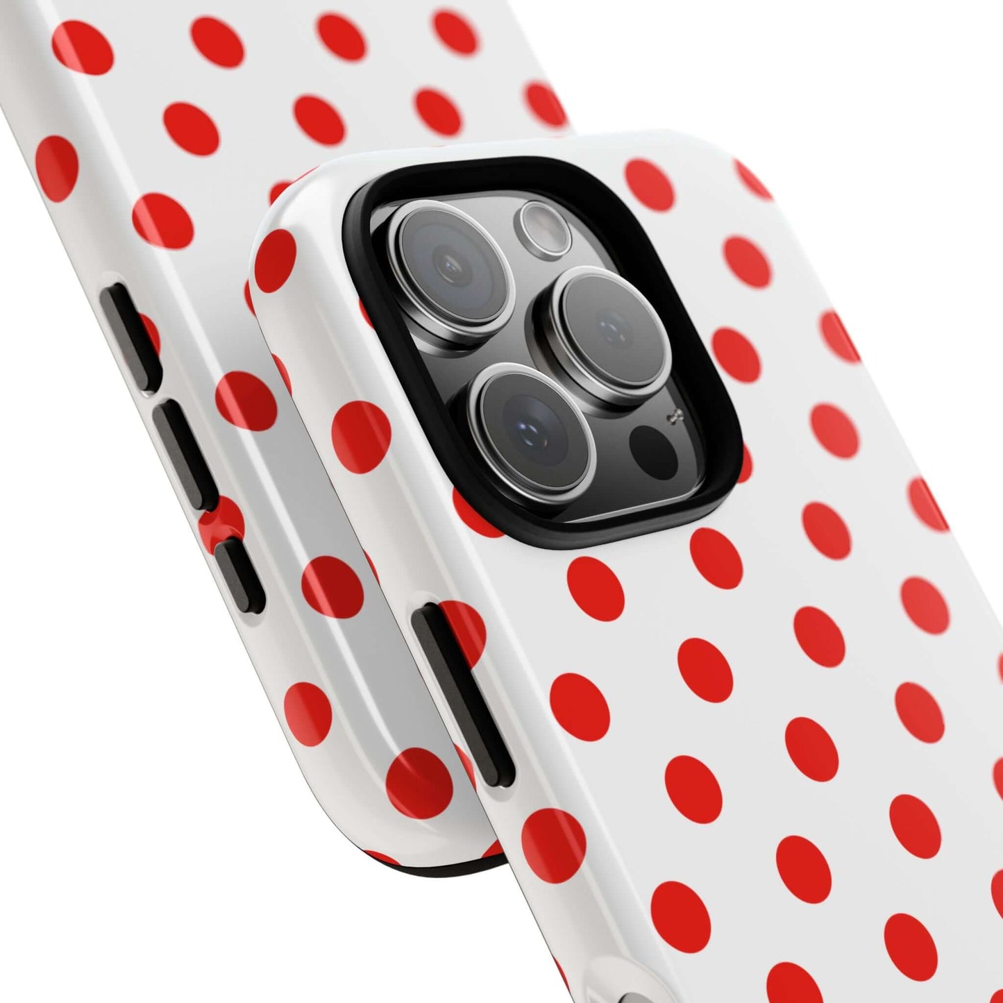 White & Bright Red Polka Dot Tough Phone Case for iPhone, Samsung, and Google Phones