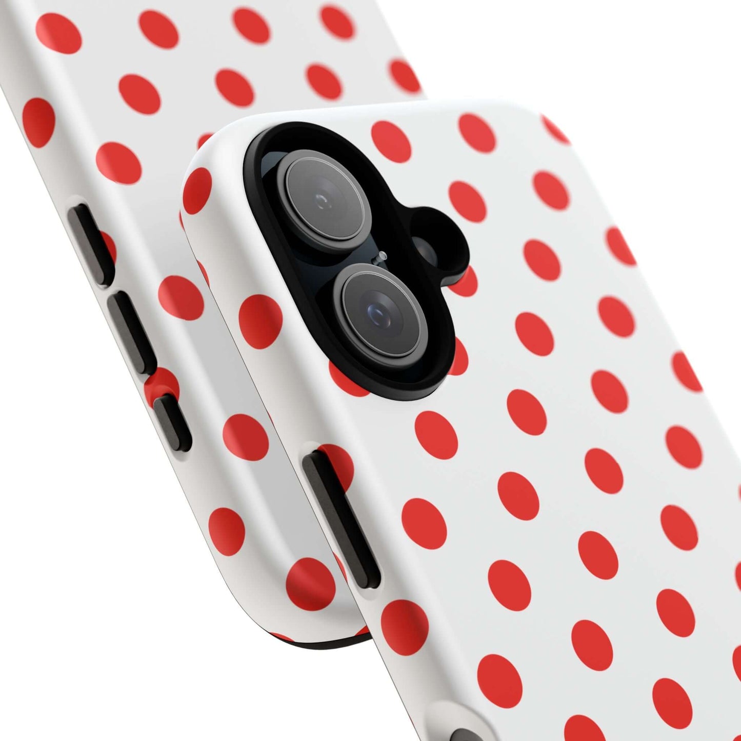 White & Bright Red Polka Dot Tough Phone Case for iPhone, Samsung, and Google Phones