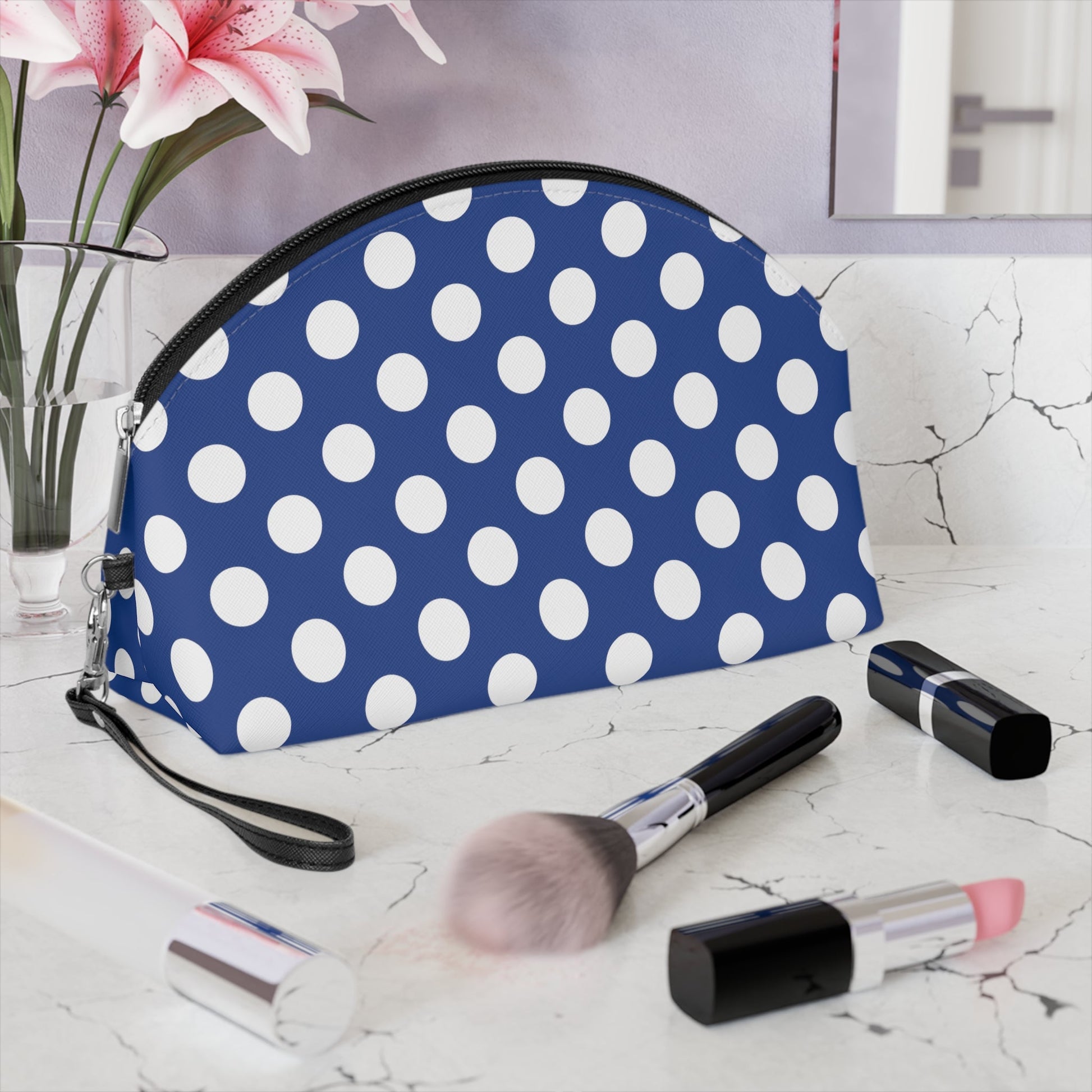 White polka dot blue Makeup Bag