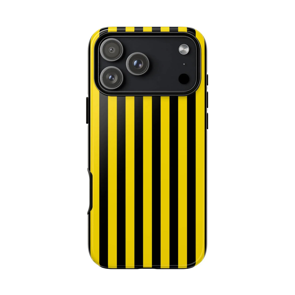 Back side of yellow and black stripe tough case phone case with bold black stripe tough pattern for multiple phones