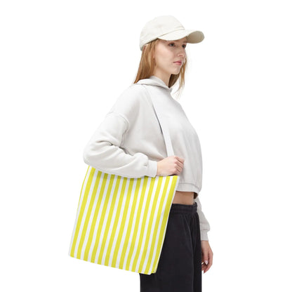 Yellow Vertical Stripes Tote Bag | Reusable Beach Market Bag - Bags