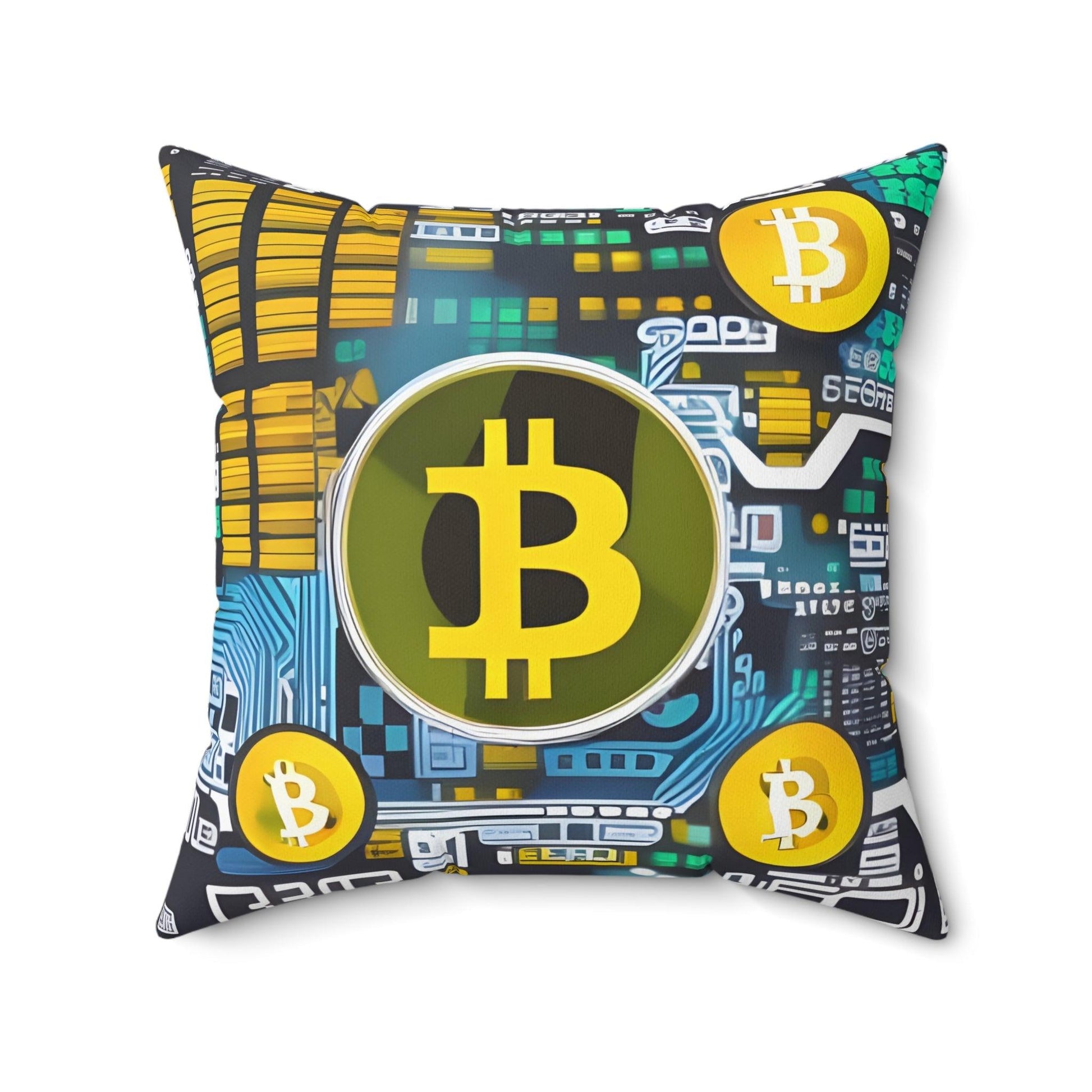 Bitcoin Yellow Square Throw Pillow Home Decor JSCHAFFA.com