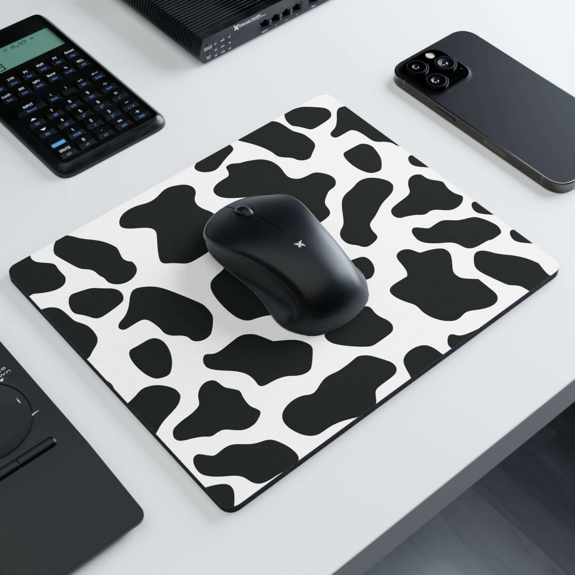 Black Cow Print Mouse Pad Rectangular Home Decor JSCHAFFA.com