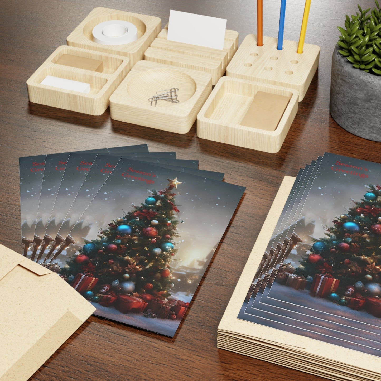 Blank Season's Greeting Christmas tree Cards with Envelopes Paper products JSCHAFFA.com