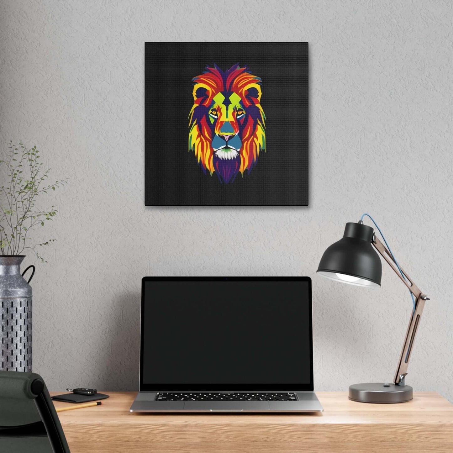 Colourful Lion face Polyester Canvas Canvas JSCHAFFA.com