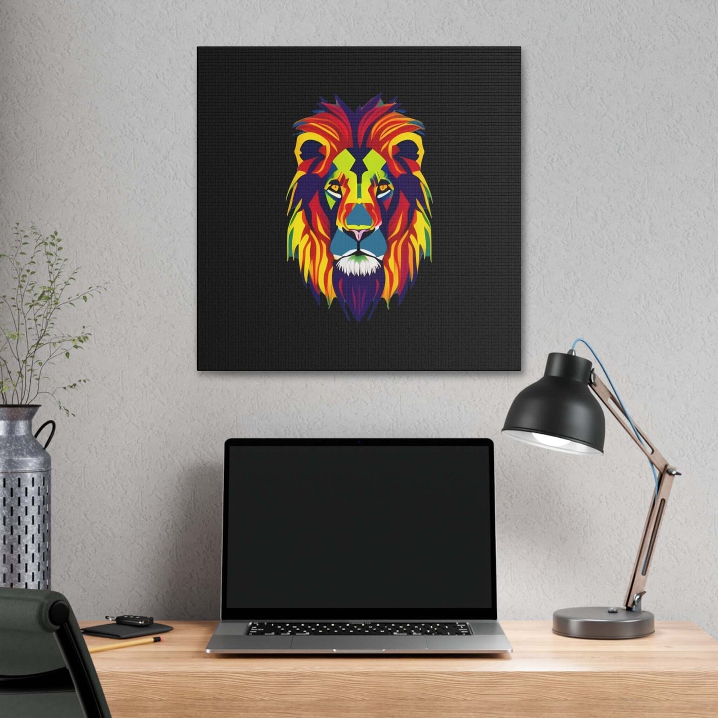 Colourful Lion face Polyester Canvas Canvas JSCHAFFA.com