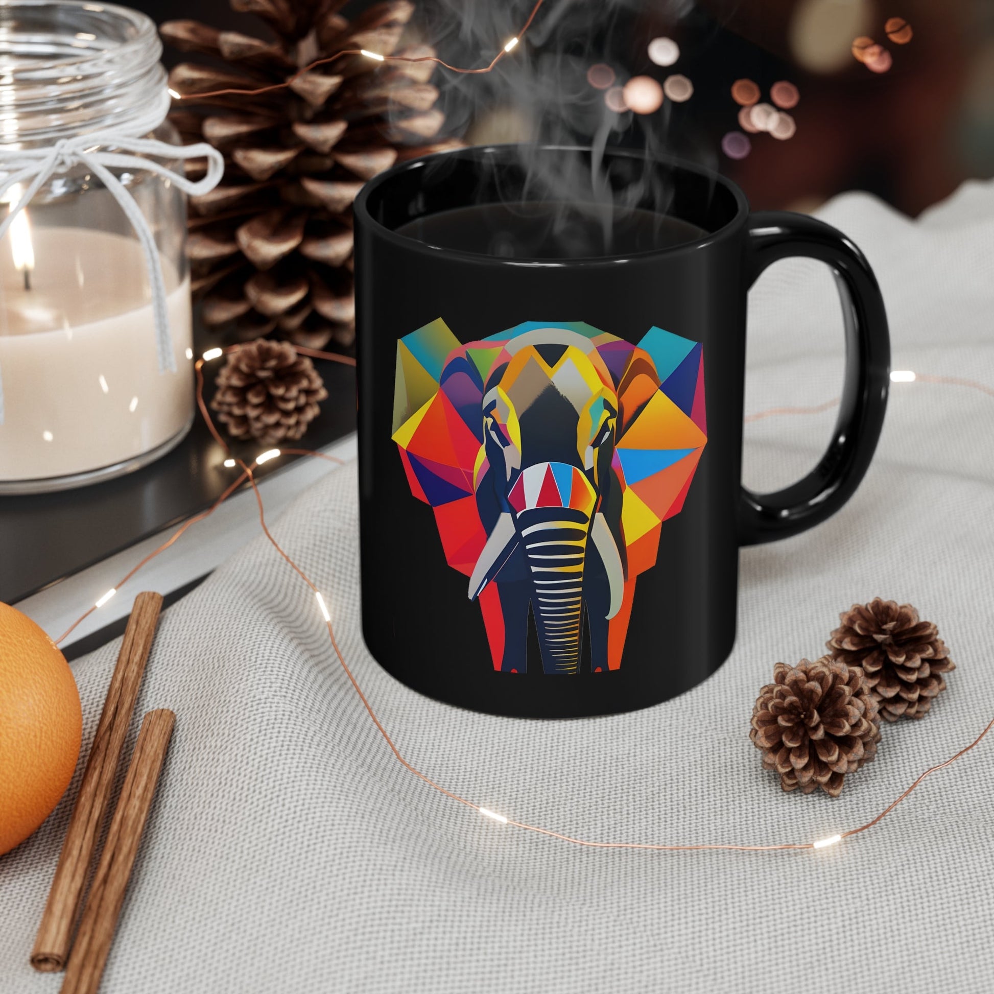 Elephant Black ceramic coffee mug 11oz Mug JSCHAFFA.com