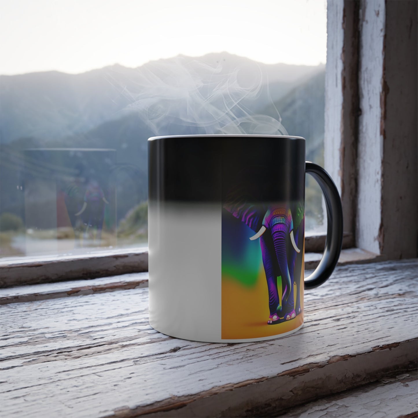 Elephant Colour Morphing (Black to photo) Mug, 11oz Mug JSCHAFFA.com