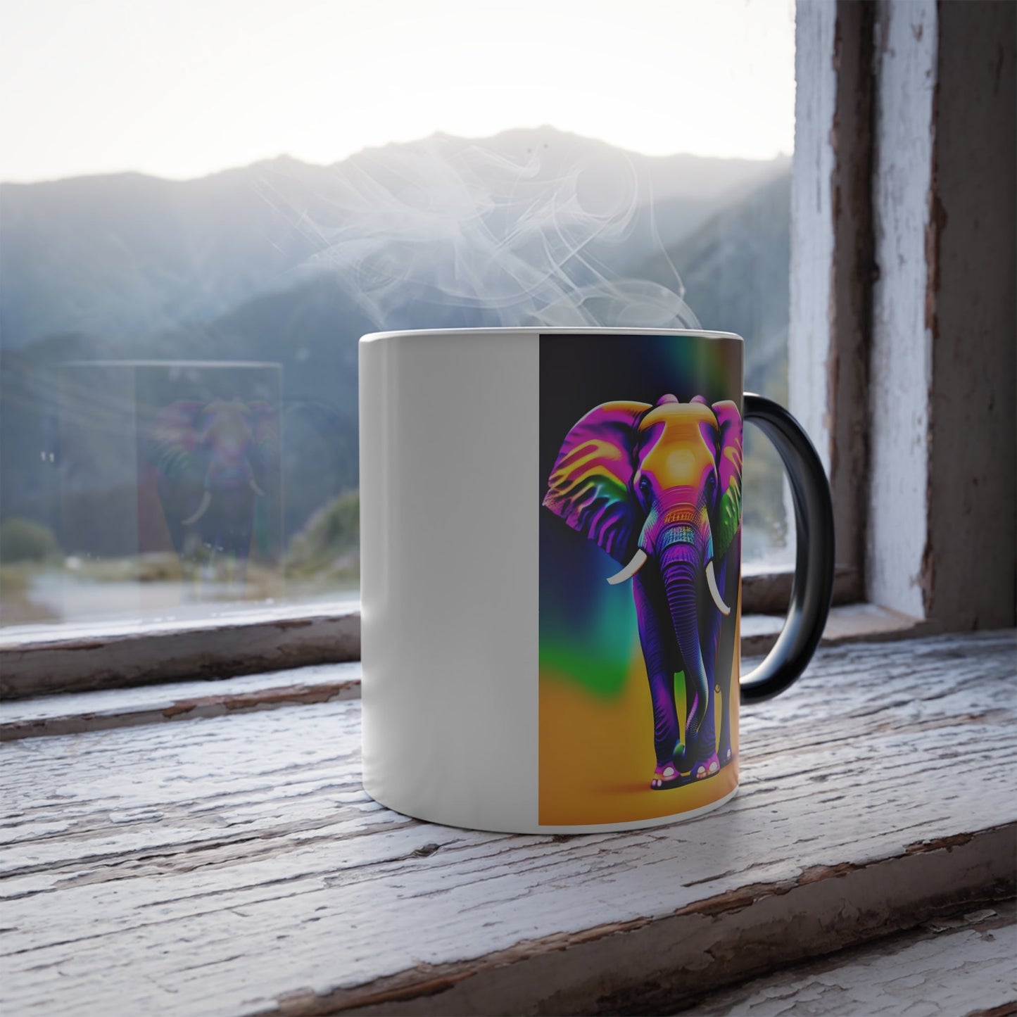 Elephant Colour Morphing (Black to photo) Mug, 11oz Mug JSCHAFFA.com