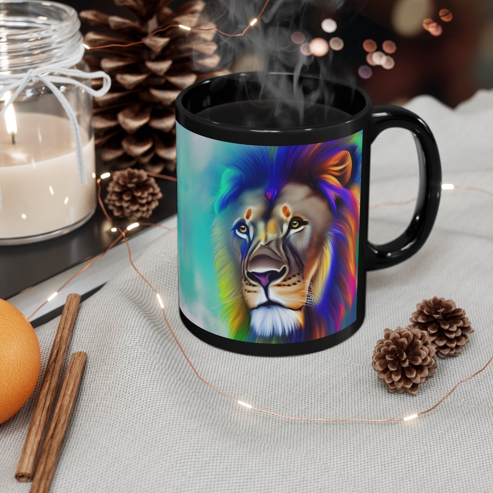 Lion Rainbow Black Mug Mug JSCHAFFA.com