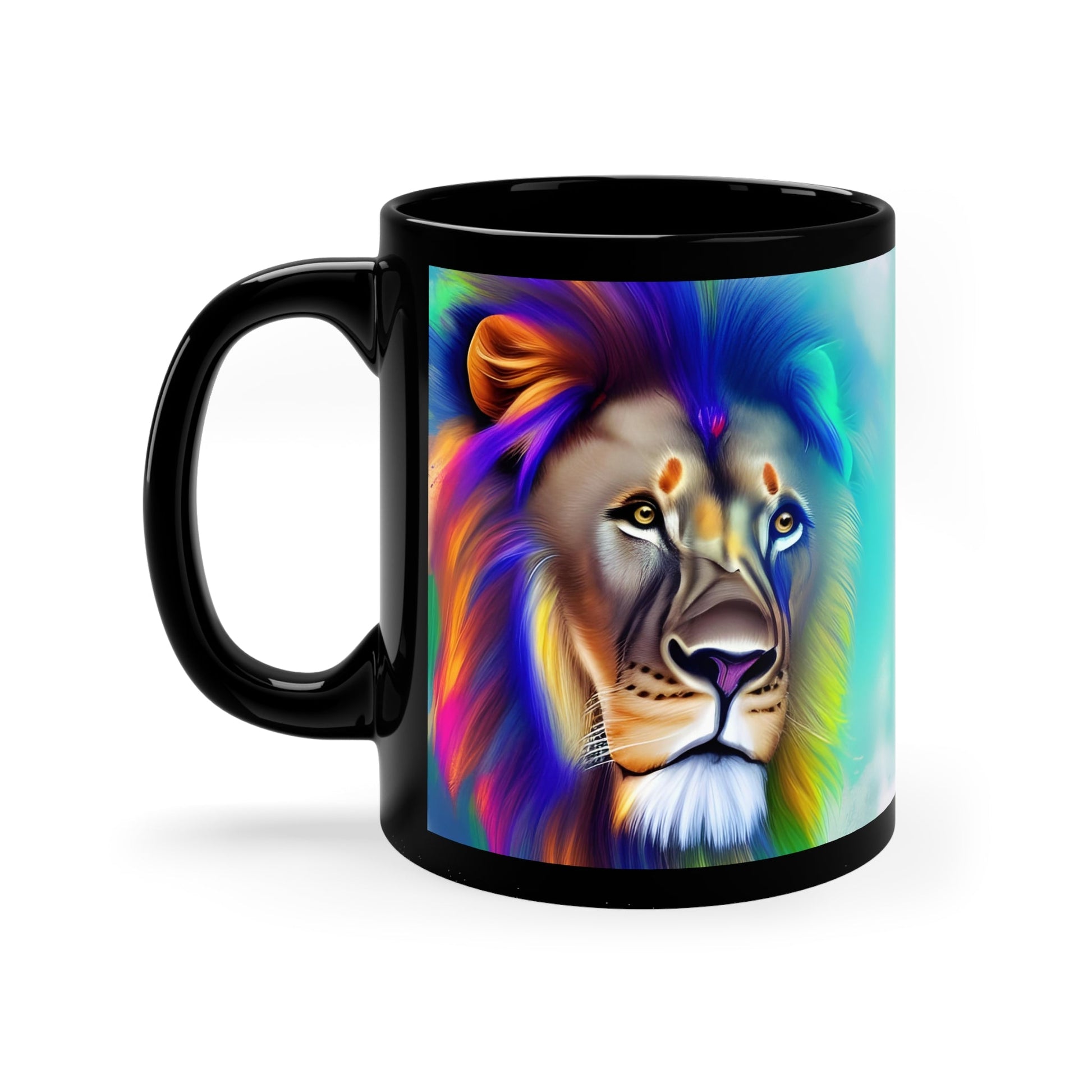 Lion Rainbow Black Mug Mug JSCHAFFA.com