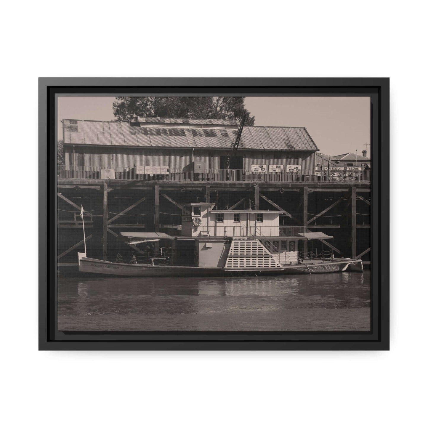 Paddle Steamer Boat Matte Canvas, Black Frame Australian Wall Art Framed Canvas Wall Art JSCHAFFA.com