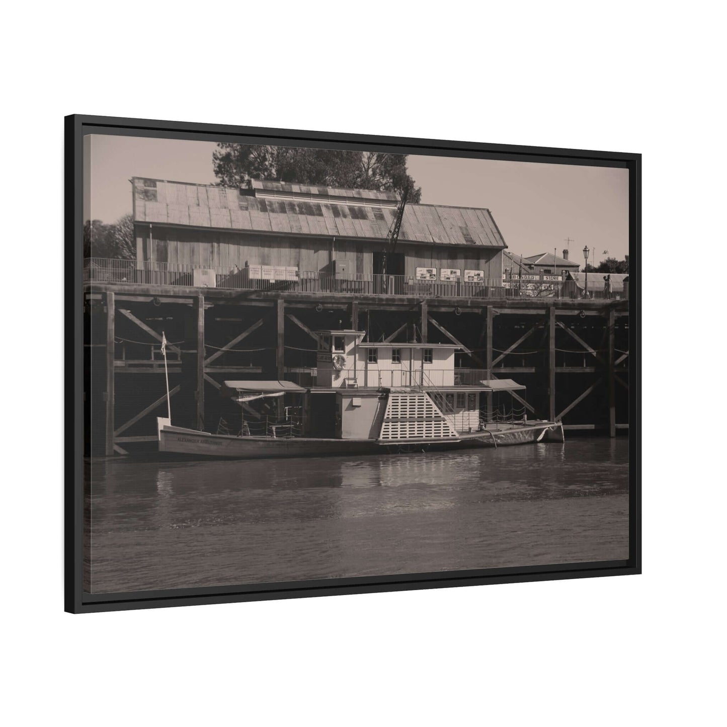 Paddle Steamer Boat Matte Canvas, Black Frame Australian Wall Art Framed Canvas Wall Art JSCHAFFA.com