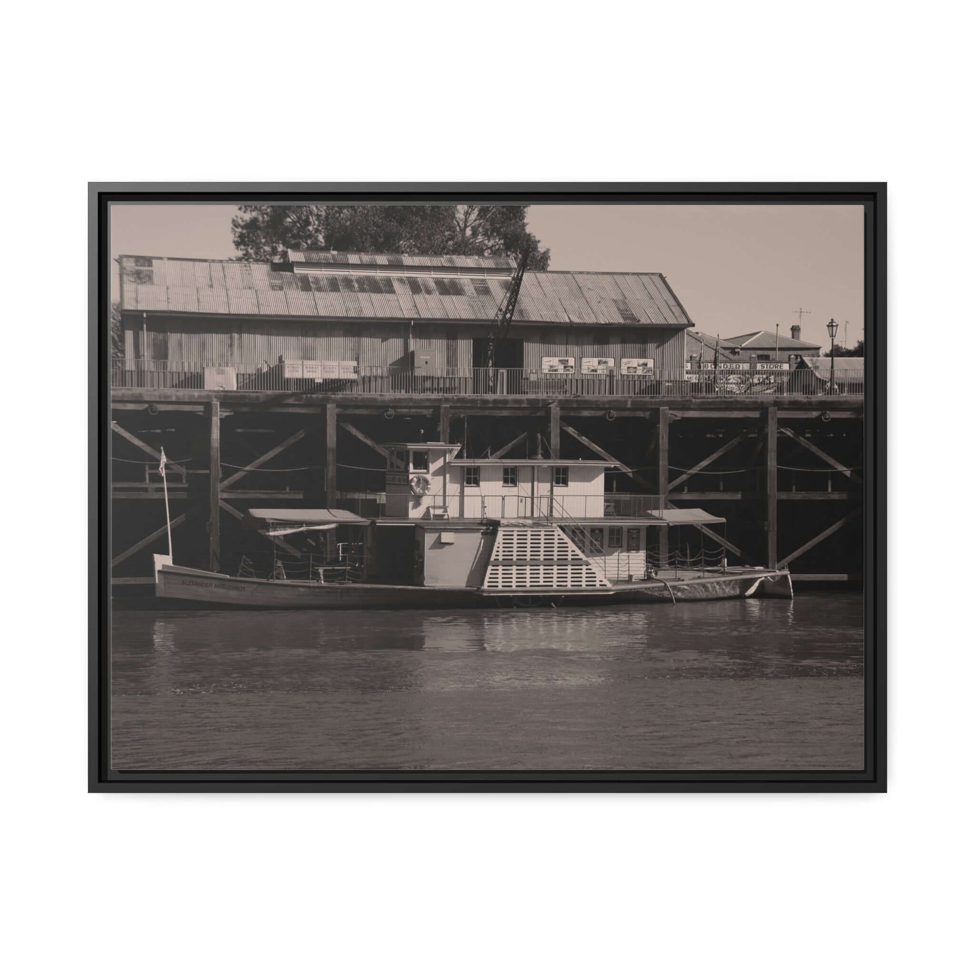 Paddle Steamer Boat Matte Canvas, Black Frame Australian Wall Art Framed Canvas Wall Art JSCHAFFA.com