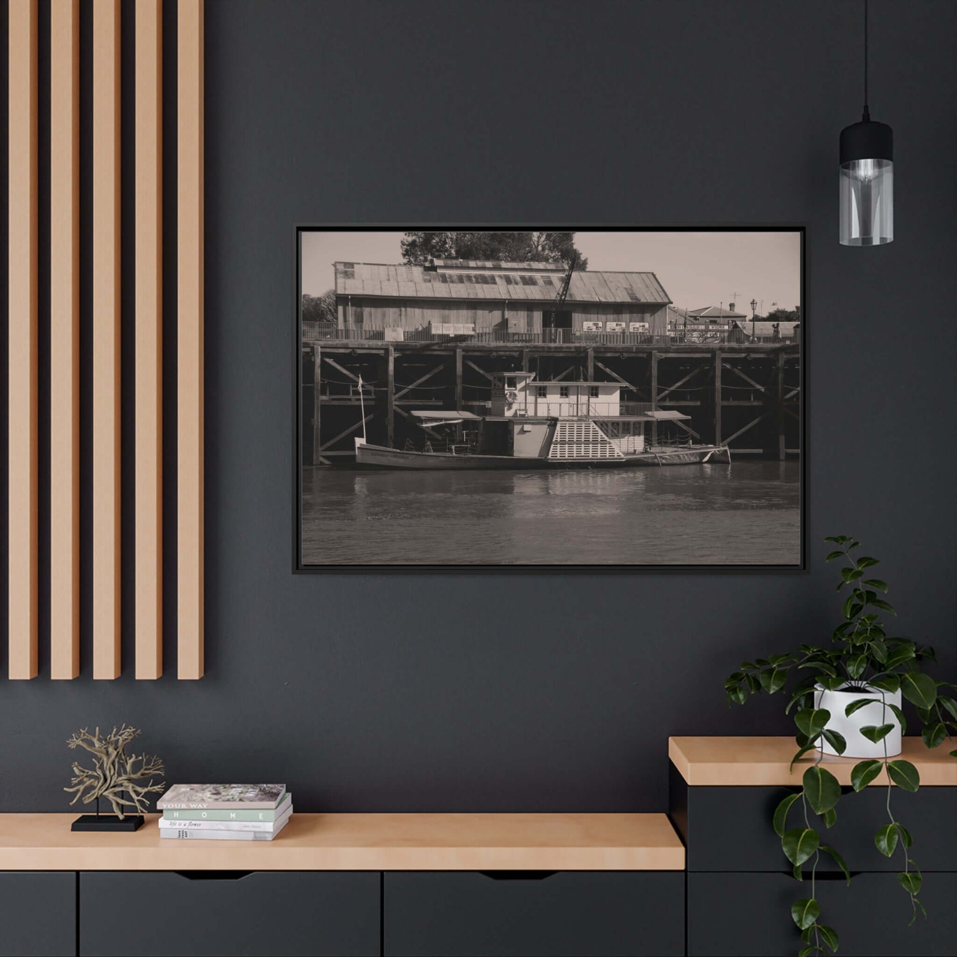 Paddle Steamer Boat Matte Canvas, Black Frame Australian Wall Art Framed Canvas Wall Art JSCHAFFA.com