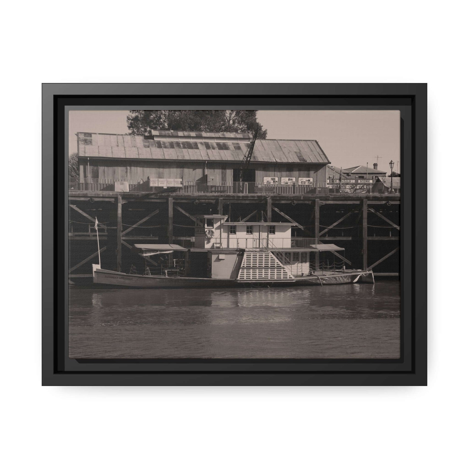 Paddle Steamer Boat Matte Canvas, Black Frame Australian Wall Art Framed Canvas Wall Art JSCHAFFA.com