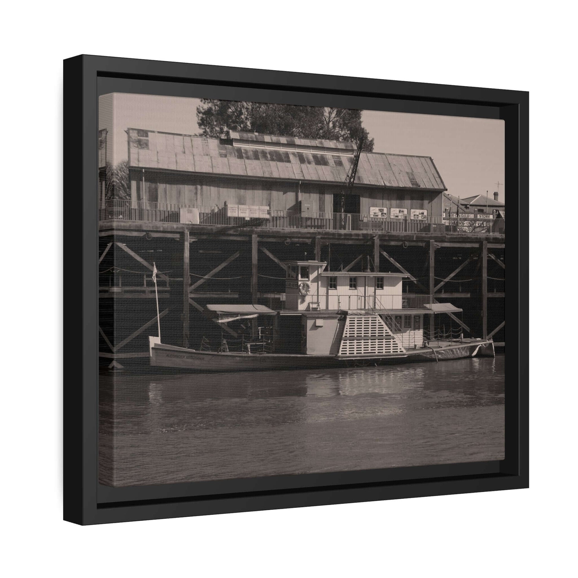 Paddle Steamer Boat Matte Canvas, Black Frame Australian Wall Art Framed Canvas Wall Art JSCHAFFA.com