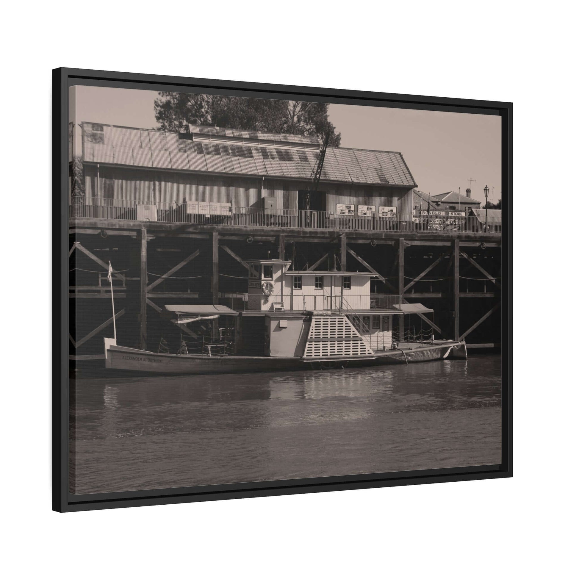 Paddle Steamer Boat Matte Canvas, Black Frame Australian Wall Art Framed Canvas Wall Art JSCHAFFA.com