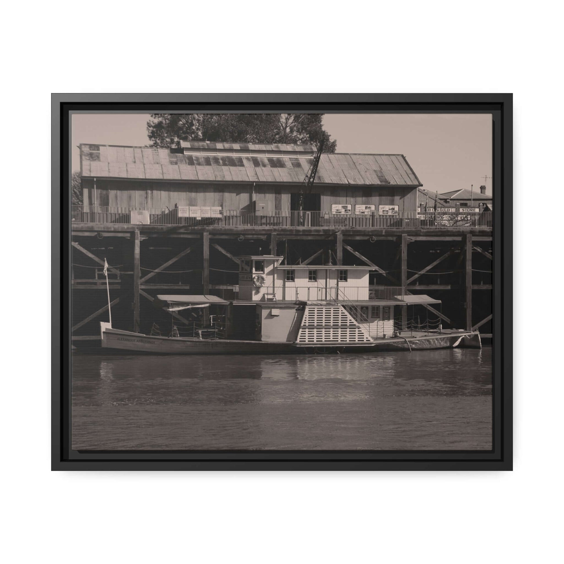 Paddle Steamer Boat Matte Canvas, Black Frame Australian Wall Art Framed Canvas Wall Art JSCHAFFA.com